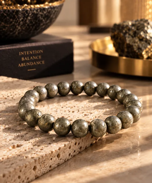 Raw_Pyrite_8MM_Bracelet_With_Free_Selenite_Tumble