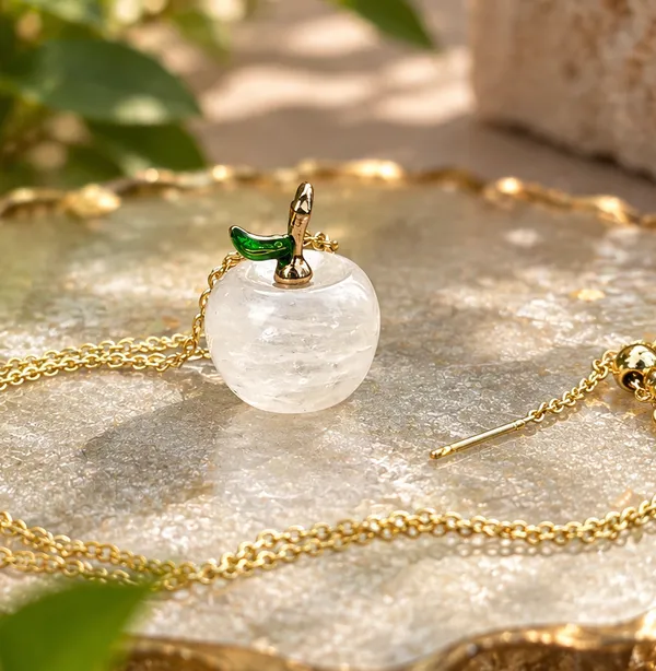 Selenite_Apple_Pendant_With_Gold_Chain