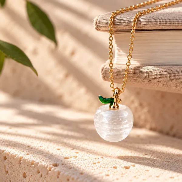 Selenite_Apple_Pendant_With_Gold_Chain