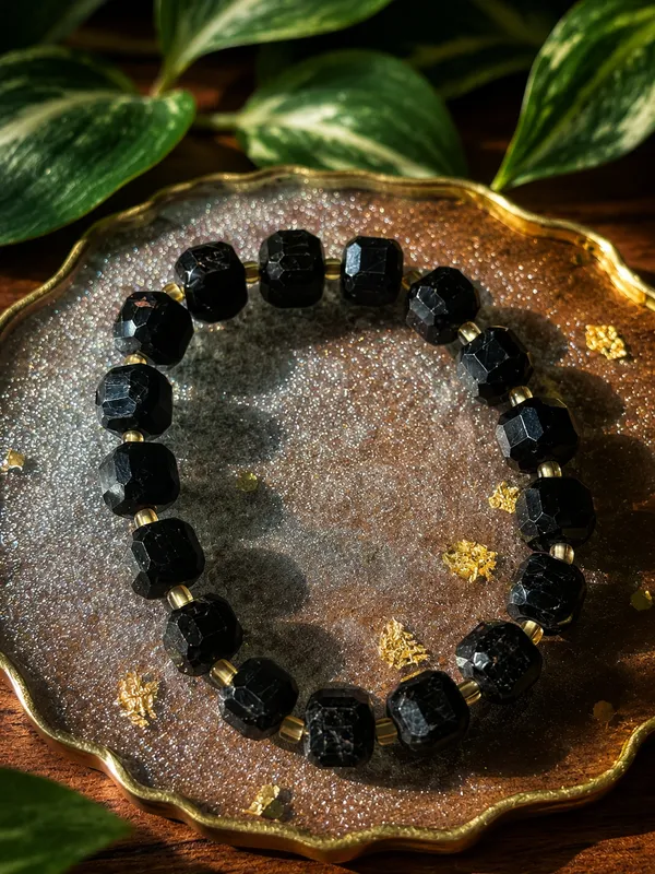 Mens_Tourmaline_Square_Bracelet_With_Free_Selenite_Tumble