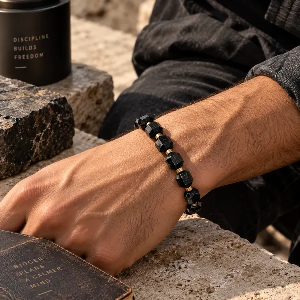 Mens_Tourmaline_Square_Bracelet_With_Free_Selenite_Tumble