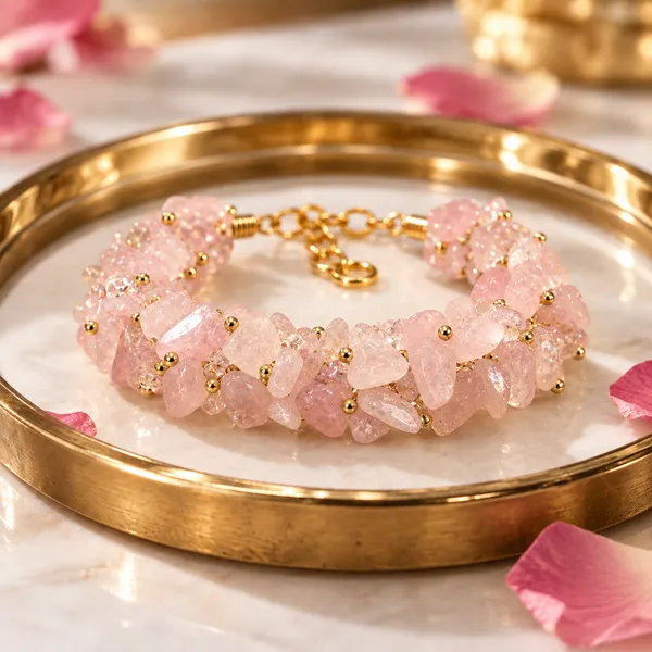 Women_S_Rose_Quartz_Chips_Bracelet_With_Free_Selenite_Tumble