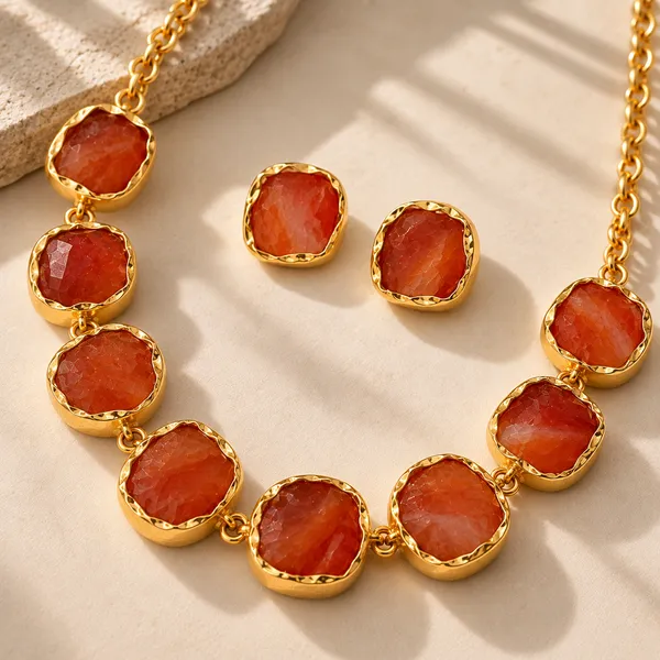Carnelian_Single_Layer_Stone_Necklace_Set_Golden_Collection
