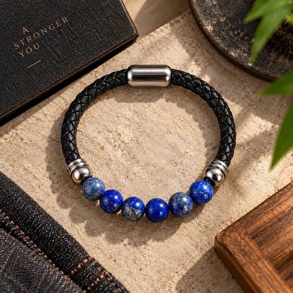 Men_S_Lapis_Lazuli_Leather_Bracelet_With_Free_Selenite_Tumble