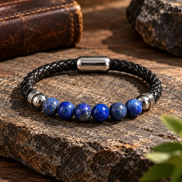 Men_S_Lapis_Lazuli_Leather_Bracelet_With_Free_Selenite_Tumble