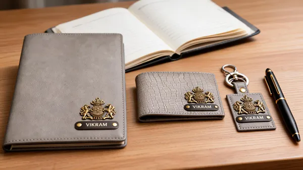 Grey_Leather_Personalized_Diary_Wallet_Keychain_Pen_Gift_Set*