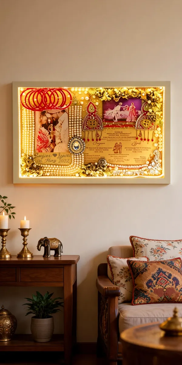 Golden_Beaded_Led_Wedding_Invitation_Photo_Frame