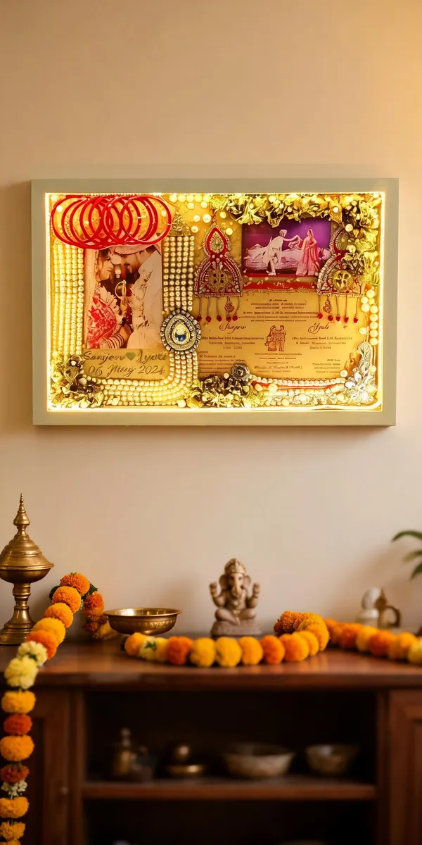 Golden_Beaded_Led_Wedding_Invitation_Photo_Frame