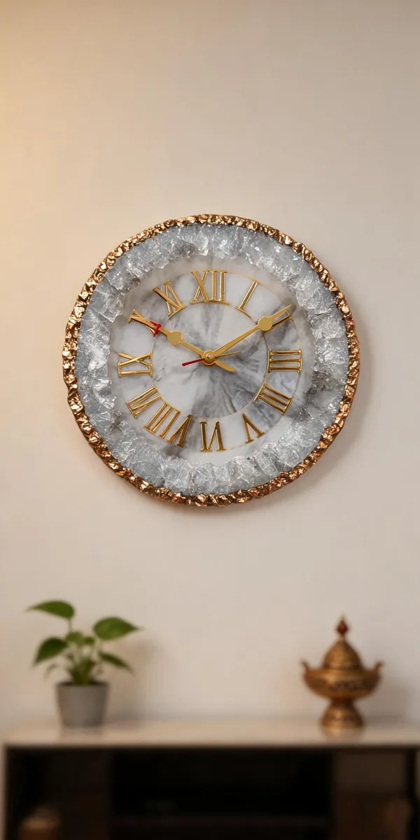 White_Gold_Resin_Marble_Finish_Roman_Numeral_Wall_Clock