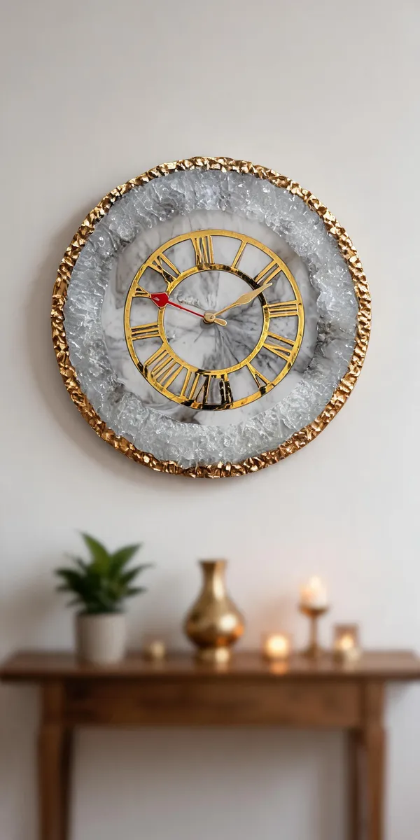 White_Gold_Resin_Marble_Finish_Roman_Numeral_Wall_Clock