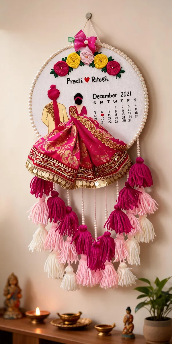 Handmade_Pink_Floral_Bridal_Couple_Personalized_Wall_Hanging_Calendar