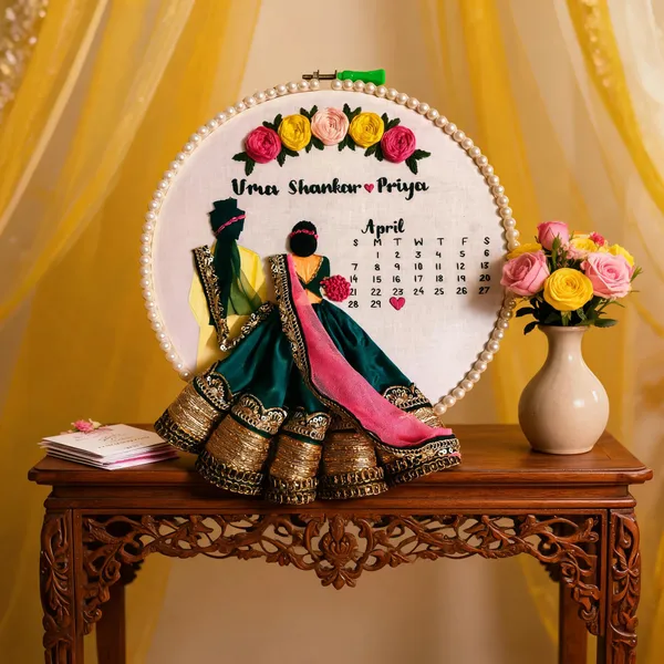 Handcrafted_Couple_Embroidery_Hoop_With_Save_The_Date_Calendar