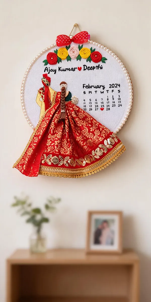 Personalized_Bridal_Couple_Embroidery_Hoop_With_Fabric_Lehenga_Calendar