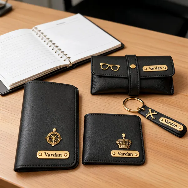 Black_Leather_Personalized_Wallet_Passport_Cover_And_Keychain_Gift_Set*