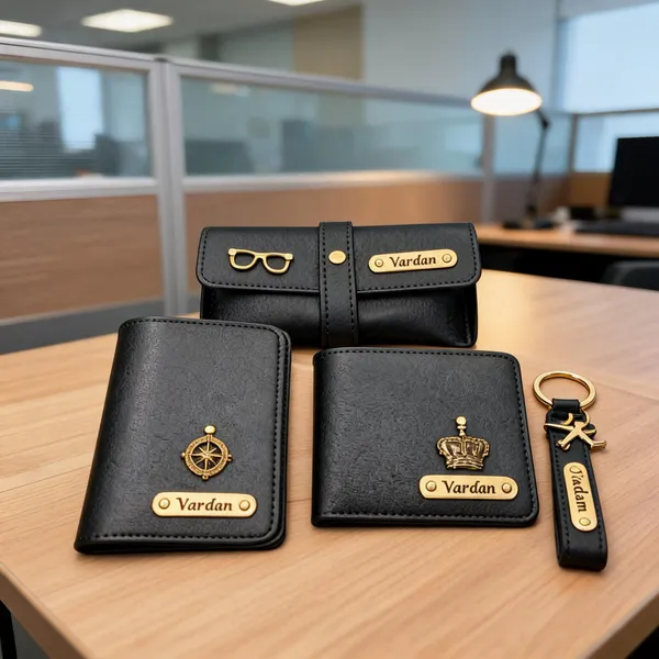 Black_Leather_Personalized_Wallet_Passport_Cover_And_Keychain_Gift_Set*