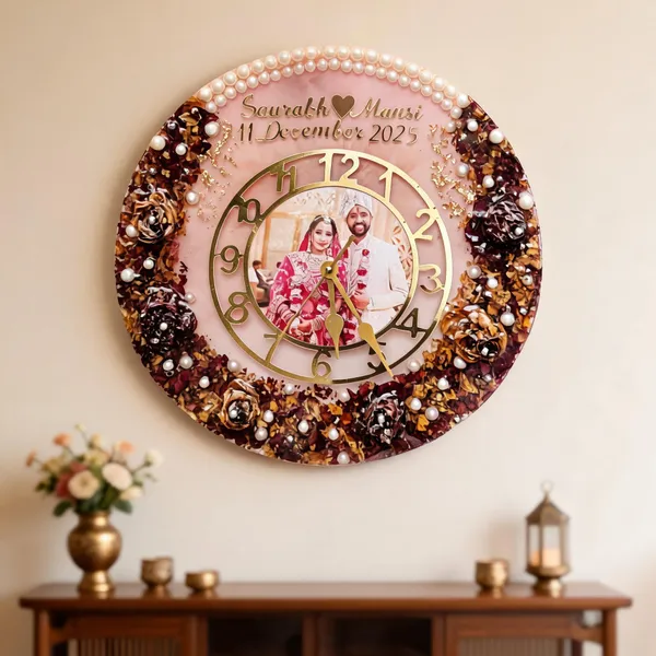 Personalized_Resin_Floral_Wall_Clock_With_Couple_Photo