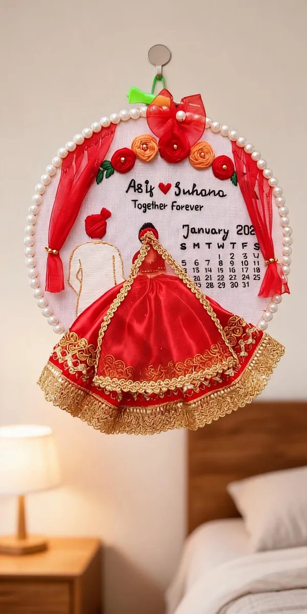 Handcrafted_Couple_Embroidery_Hoop_With_Fabric_Lehenga_Calendar