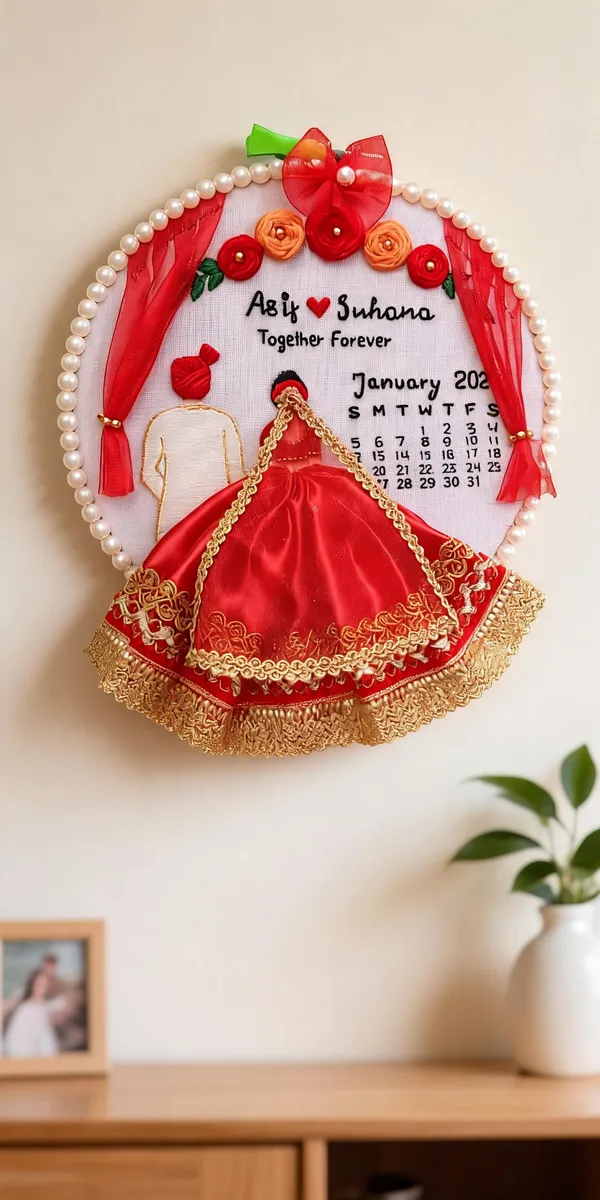 Handcrafted_Couple_Embroidery_Hoop_With_Fabric_Lehenga_Calendar