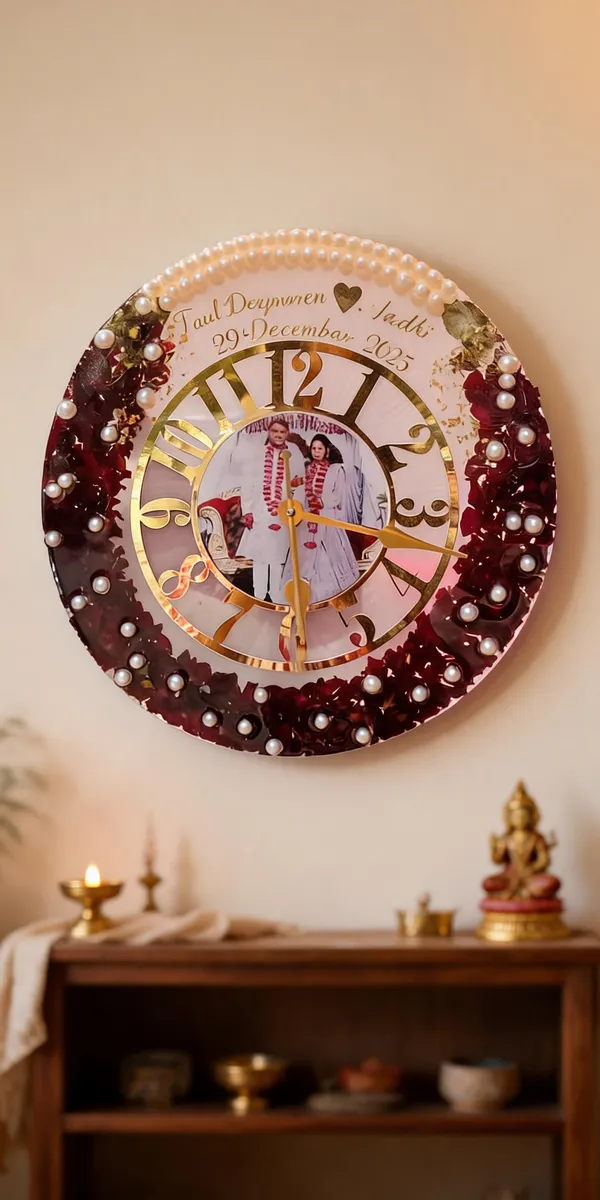 Personalized_Floral_Pearl_Resin_Wall_Clock_With_Photo