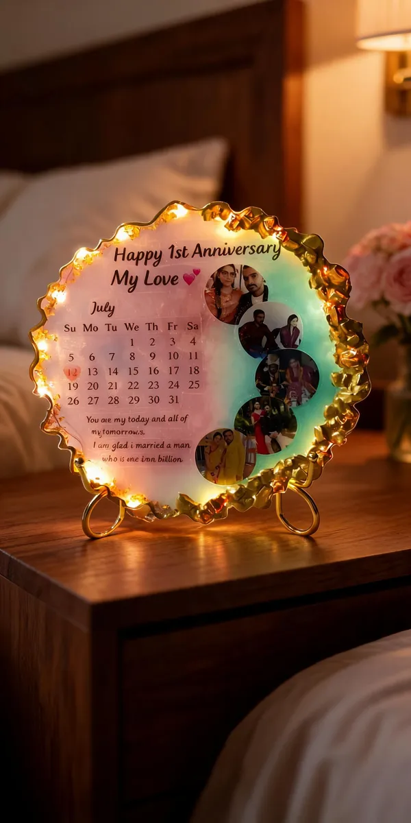 Resin_Photo_Calendar_Led_Anniversary_Plaque_With_Wooden_Stand