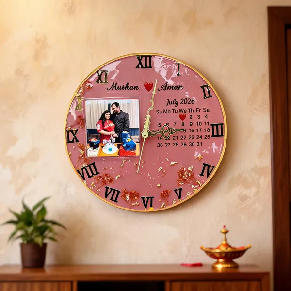 Personalized_Resin_Art_Wall_Clock_With_Photo_And_Calendar