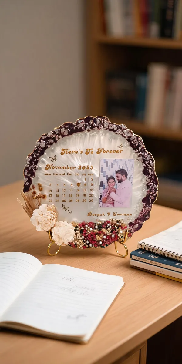 Resin_Floral_Personalized_Calendar_Photo_Frame_With_Stand