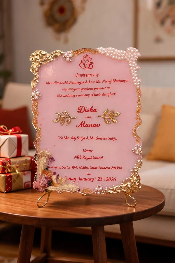 Pink_Gold_Foil_Resin_Wedding_Invitation_Card_With_Dried_Flowers