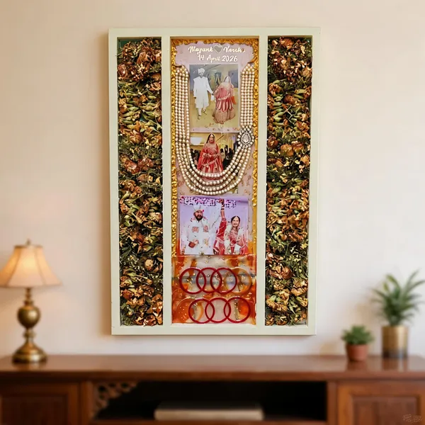 Personalized_Wedding_Photo_Frame_With_Floral_Border_And_Bangles