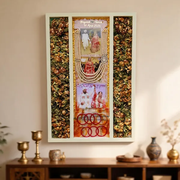 Personalized_Wedding_Photo_Frame_With_Floral_Border_And_Bangles