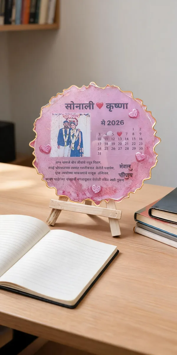 Personalized_Resin_Wedding_Photo_Calendar_With_Wooden_Easel_Stand
