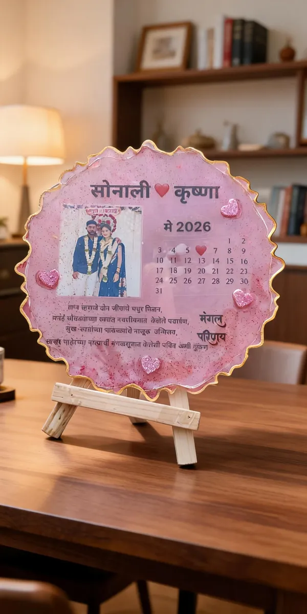 Personalized_Resin_Wedding_Photo_Calendar_With_Wooden_Easel_Stand