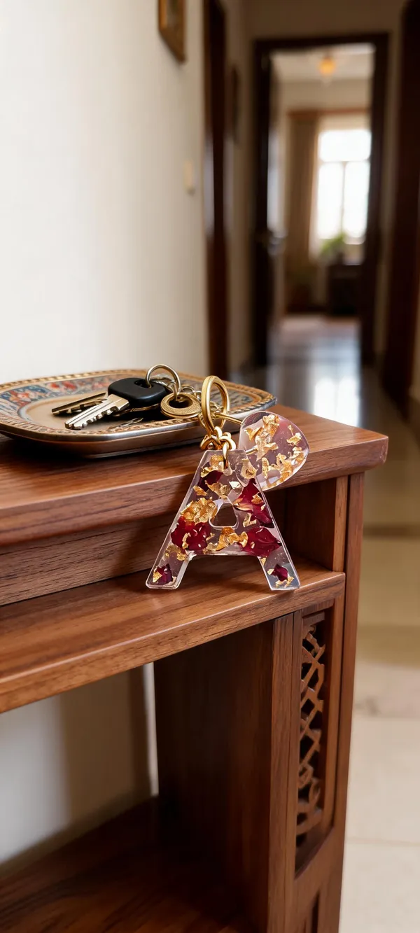 Resin_Letter_A_Keychain_With_Gold_Foil_And_Dried_Flowers