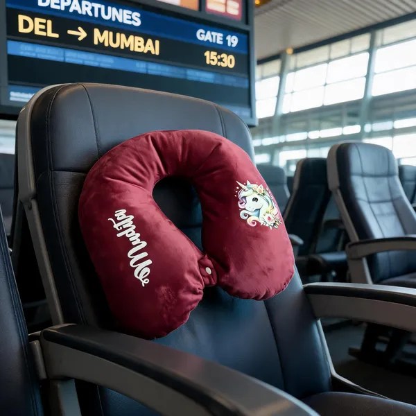 Maroon_Velvet_Unicorn_Print_Personalized_Neck_Pillow