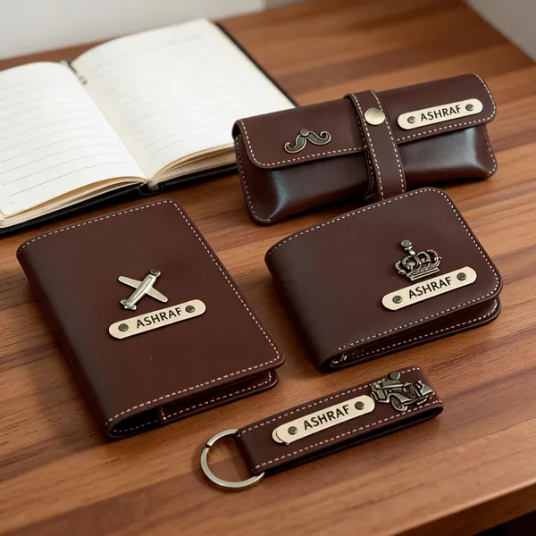 Brown_Leather_Personalized_Wallet_Passport_Cover_And_Keychain_Set*