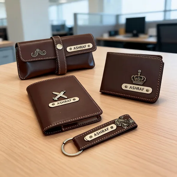 Brown_Leather_Personalized_Wallet_Passport_Cover_And_Keychain_Set*