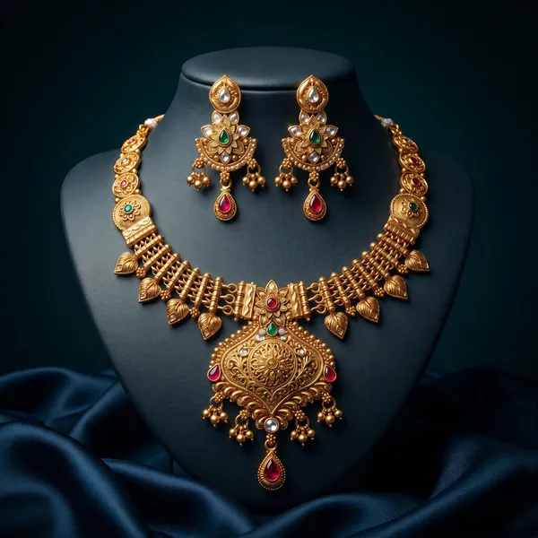 Gold_Alloy_Antique_Temple_Necklace_Set_With_Earrings_For_Women
