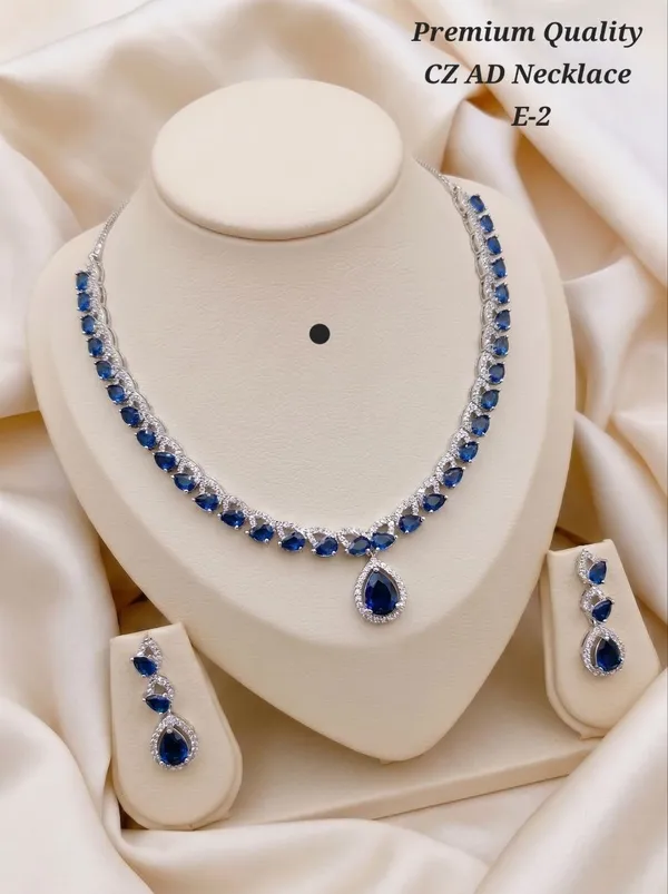 Blue_Alloy_Cubic_Zirconia_Teardrop_Necklace_Set_For_Women