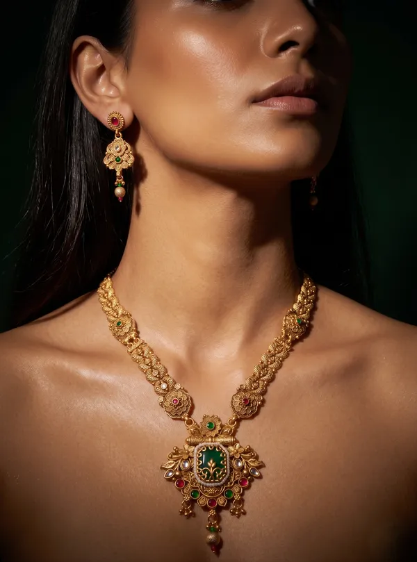 Gold_Alloy_Heritage_Filigree_Long_Necklace_Set_With_Earrings