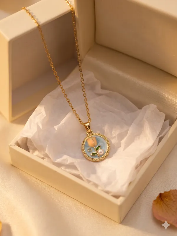 Blue_Gold_Alloy_Floral_Enamel_Circular_Pendant_Necklace_For_Women