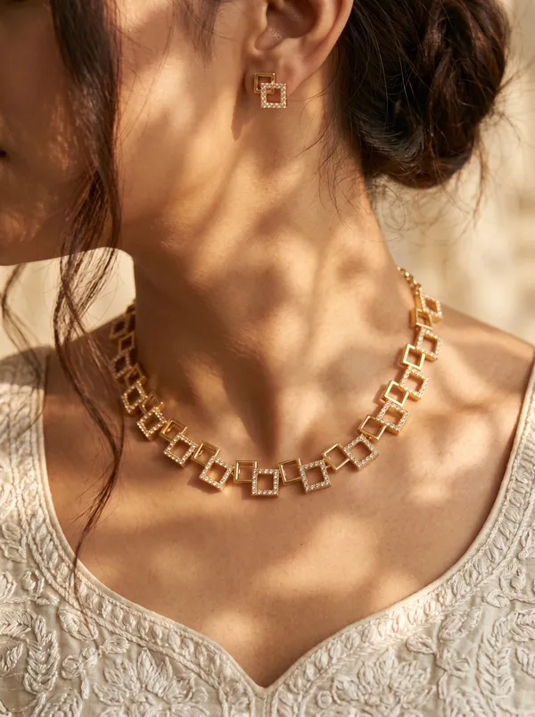 Gold_Alloy_Square_Crystal_Necklace_Set_With_Earrings_For_Women