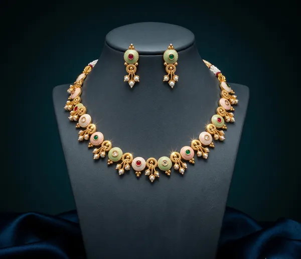 Multicolor_Alloy_Kundan_Meenakari_Choker_Necklace_Set_For_Women