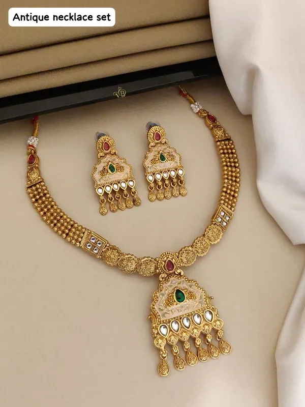 Gold_Antique_Alloy_Kundan_Ruby_Emerald_Stone_Necklace_Set_For_Women