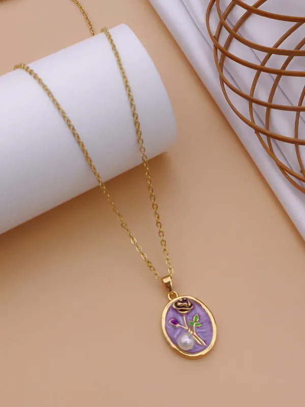 Purple_Alloy_Enamel_Floral_Oval_Pendant_Necklace_For_Women