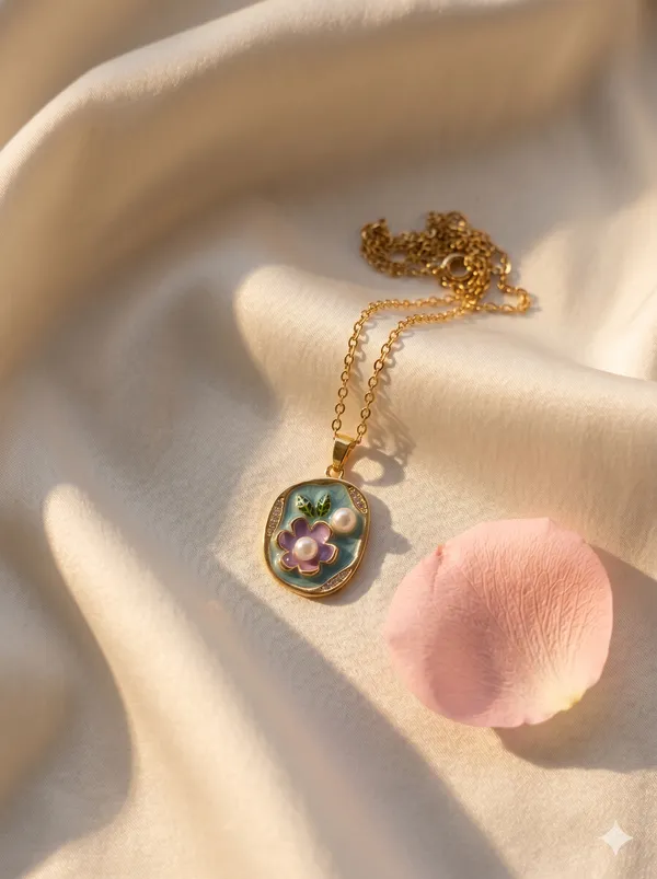 Blue_Alloy_Floral_Enamel_Pearl_Pendant_Necklace_For_Women
