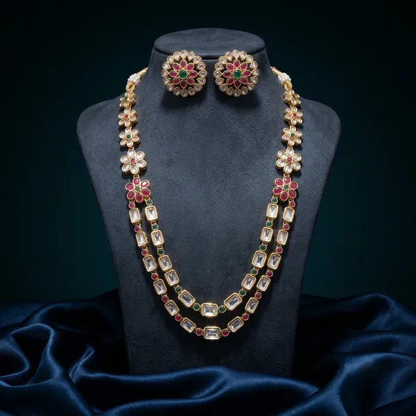 Gold_Alloy_Kundan_Floral_Necklace_Set_With_Earrings_For_Women