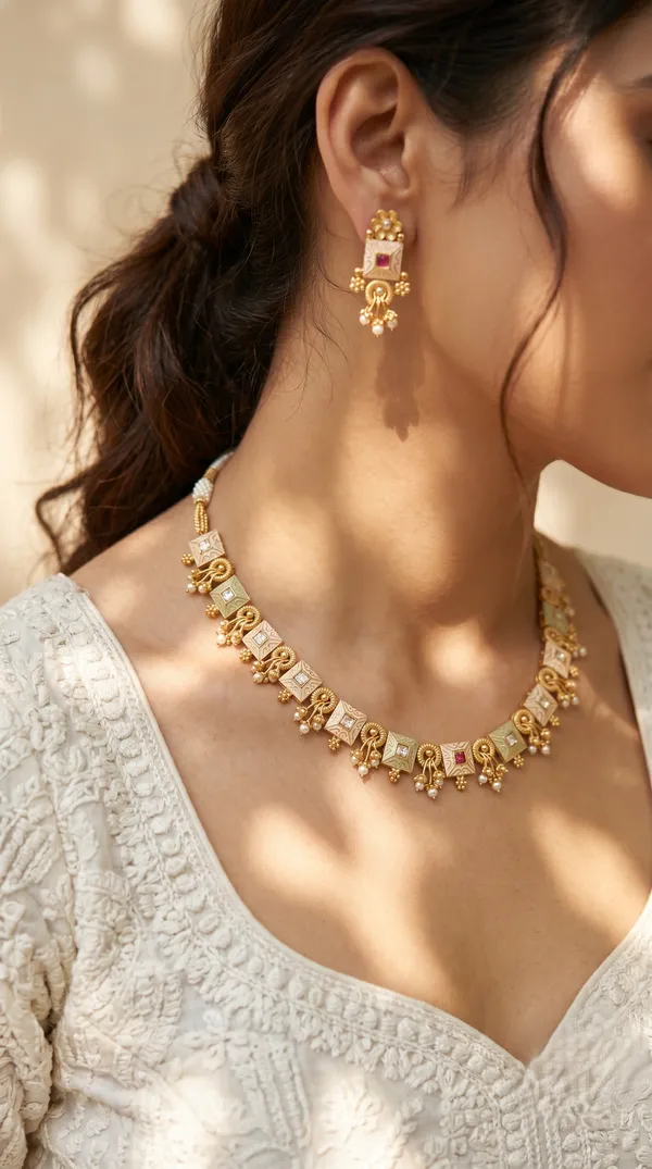 Gold_Alloy_Elephant_Motif_Pink_Stone_Necklace_Set_For_Women