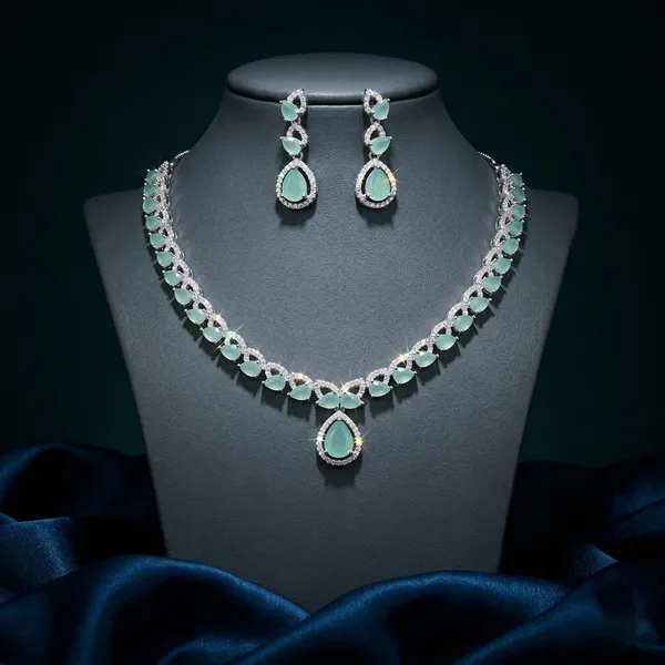 Blue_Alloy_Cz_Turquoise_Teardrop_Pendant_Necklace_Set_For_Women