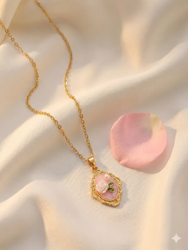 Gold_Alloy_Pink_Rose_Pendant_Necklace_For_Women