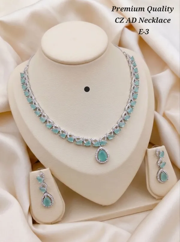Blue_Alloy_Cz_Turquoise_Teardrop_Pendant_Necklace_Set_For_Women