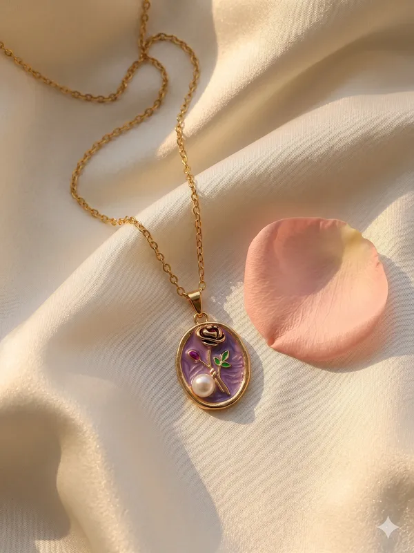 Purple_Alloy_Enamel_Floral_Oval_Pendant_Necklace_For_Women